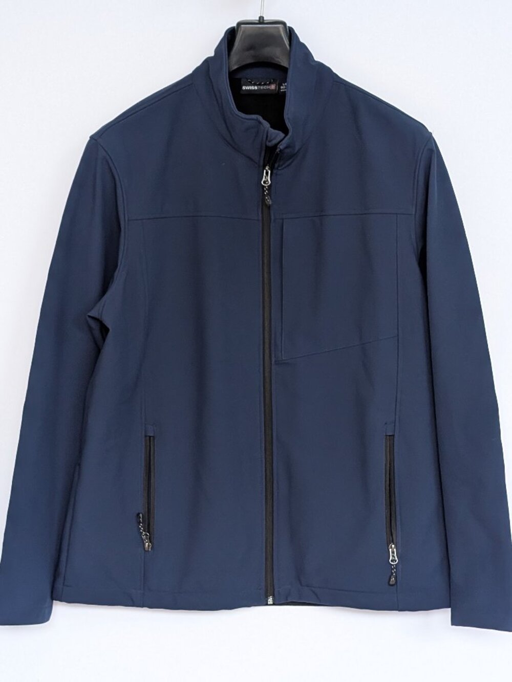 Swiss Tech Navy Blue Full Zip Softshell Jacket Stand-Up Collar Men's L (42-44)